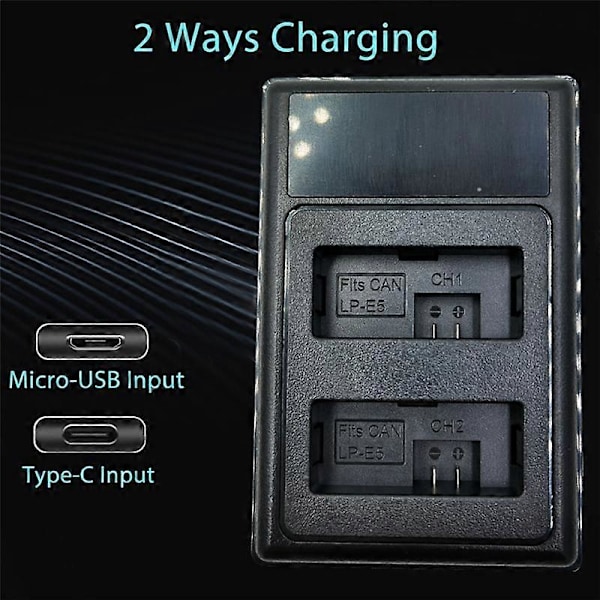 LP-E5 Akun Lataus USB Dual Lataus T1I XS XSi 450D 500D 1000D Digitaalikameralle Vaihto [DB] Black