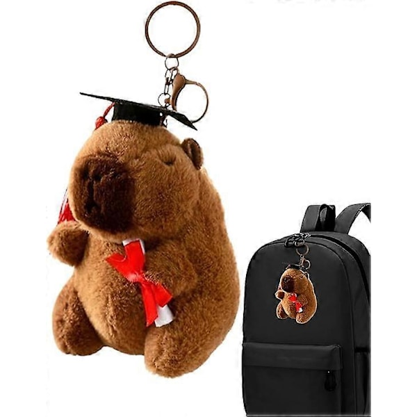Studentmössa Capybara Plysch Hänge - Realistisk Capybara Gosedjur Nyckelring Hänge - Capybara Plysch Nyckelring för Examen [db]