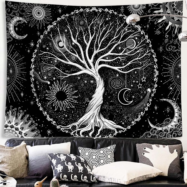 Tree of Life Tapestry Svart och vit Tapestry Galaxy Space Tapestry Svart Estetisk gobeläng