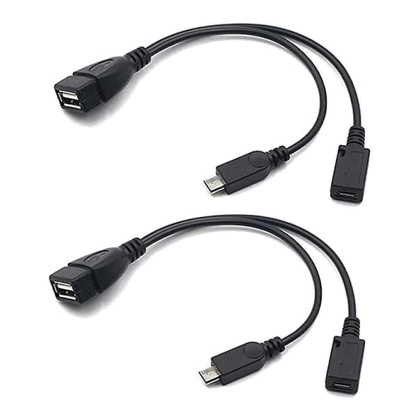2-i-1 Micro USB till USB-adapter (OTG-kabel + strömkabel) - 2-pack / 20 cm [DB]