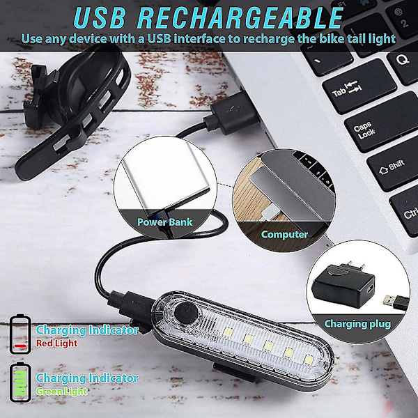 2 stk USB-oppladbare LED-sykkellys Baklys Sterkt 4 Moduser Vanntette Sykkelbaklys {Db) Red