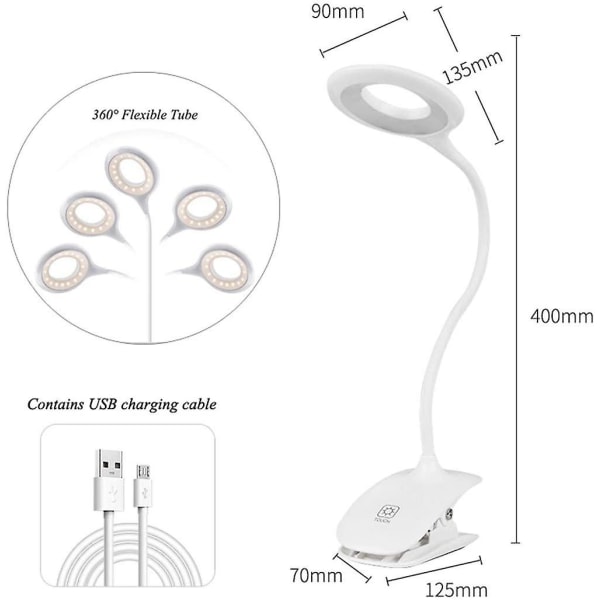 USB-klämma på läslampa, LED flexibel sänglampa med klämma, fastsättbar skrivbordslampa för barn, tråd Db