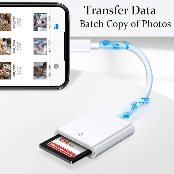 Apple Lightning till SD-kort kameraläsare Adapter för Iphone Ipad Camera Trail Game Camera Card Viewer Reader för Iphone Mini, ingen app behövs-plugg och pl