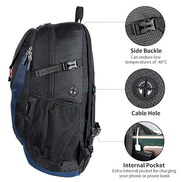 WATERFLY Lättviktig hopfällbar vandringsryggsäck Mörkblå hopfällbar reseryggsäck Ultralätt campingdagspack för kvinnor och män DB 35L
