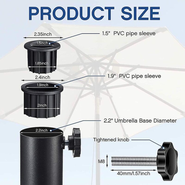 Varjolipun jalustan pidike, reikärengas, tulppa, suojus ja korkki, terassin varjolipun jalustan varaosat, musta varjolipun jalustan pohjaruuvit, varjolipun tangon korkki, 6 kpl