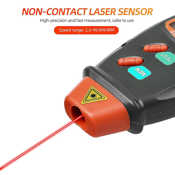Digital Laser Tachometer Berøringsfri RPM Tach Omdrejningstæller Motor Hastighedsmåler Revolution Spin 2.5 til 999.9 RPM DT-2234C [db]