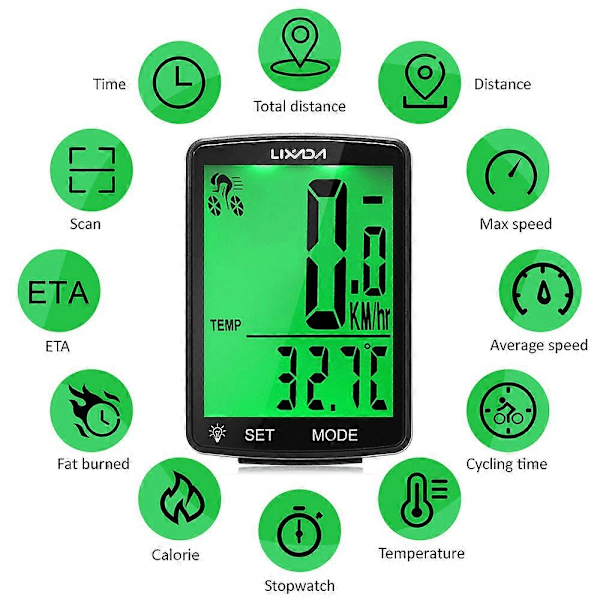Trådløs cykelcomputer Multifunktionel LCD-skærm Cykelcomputer Mountainbike Speedometer Odometer IPX6 Vandafvisende Cykling [DB] White Shell White Backlight