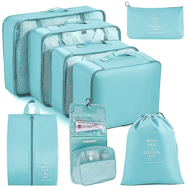 Pakkekuber til kuffert 8 stk/sæt Rejsepakningsterninger Rejsebagagepakningsarrangører DB Sky blue