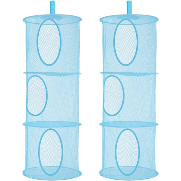 2 pakke hengende netting oppbevaringsboks for utstoppede dyr, sammenleggbar oppbevaringsboks 3-lags blå