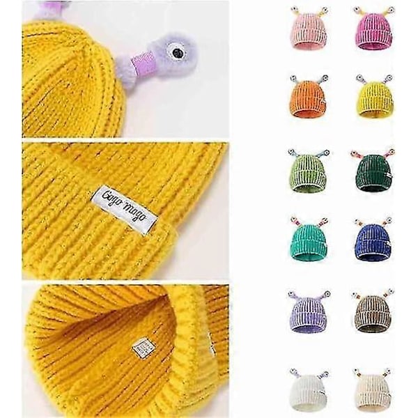 Vinter Förälder-barn Söt Glödande Liten Monster Stickad Mössa, Sunny Söt Monster Beanies Mössa, Rolig Glödande Monster Stickad Mössa DB Khaki