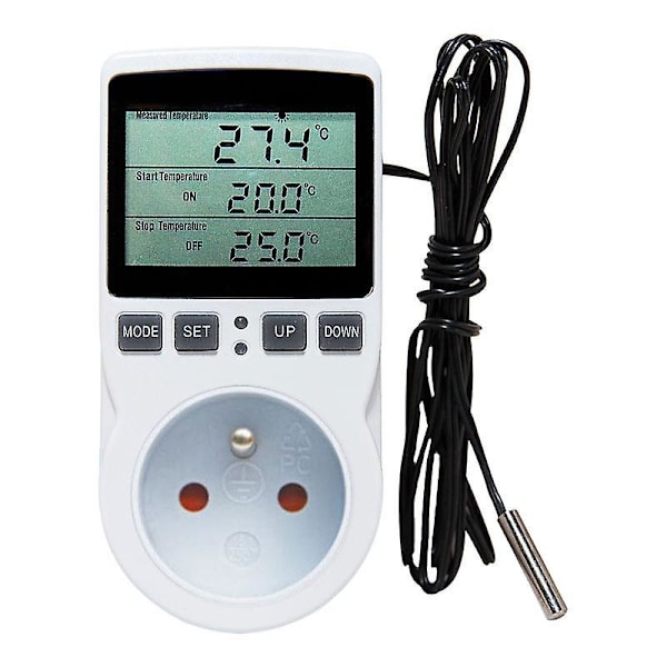 Digital Temperaturregulator Strømstik EU Stik Termostat Med Timer Switch Sensor Probe Opvarmning Køling [DB] FR