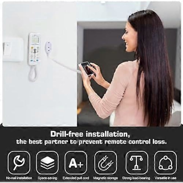 2-pack magnetiska fjärrkontrollhållare med spirallinor - Väggmontering, självhäftande, anti-förlust, säkra fjärrkontroller & små föremål [DB] White 70 inch