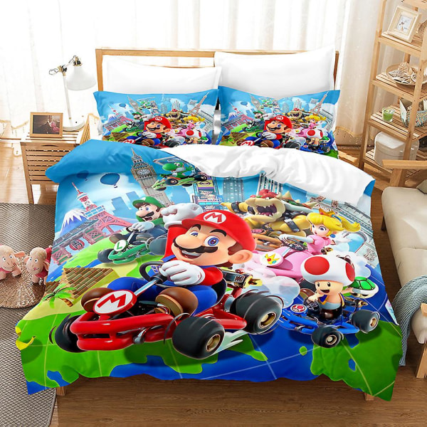 M23 Mario 3d-trykt sengetøysett dynetrekk dynetrekk putevar barn gave Db AU single 140x210cm
