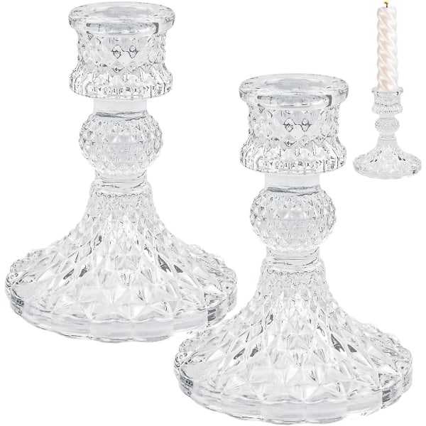 2stk klare koniske lysestager, elegante krystal lysestager, klar glas koniske lysestage, borddekoration til spisestuer, stuer