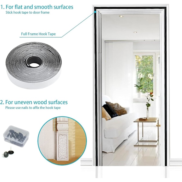 Magnetisk myggnetting for dør, mesh gardin, automatisk lukking, holder frisk luft inne (120*220cm, svart)