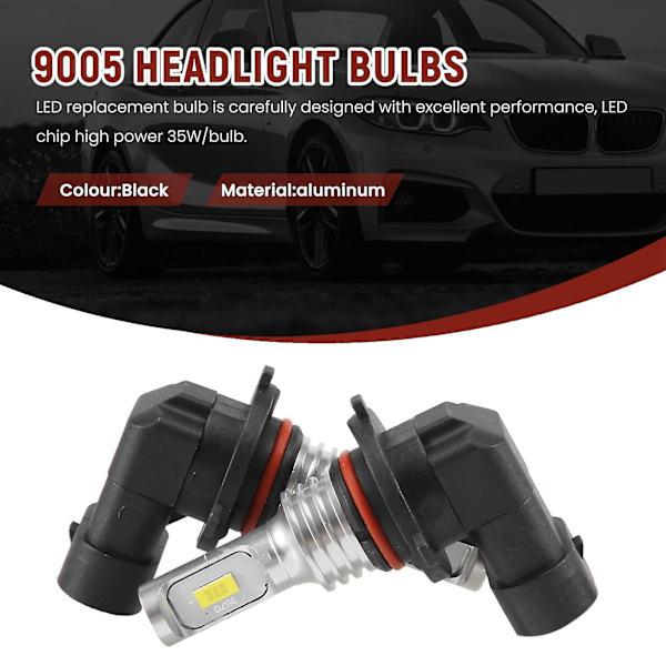 9005 Hb3 Led Strålkastare Glödlampor Kit Helljus 35w 4000lm 6000k Vit Hög Effekt {DB} Black