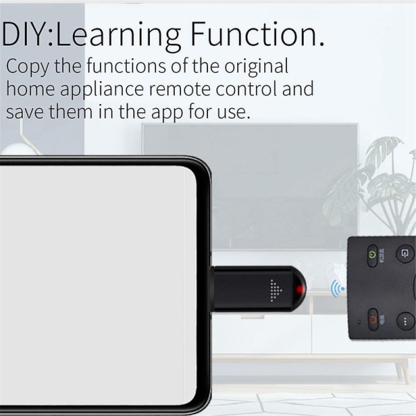Trådløs Smart Phone Infrarød Sender IR Mini Fjernbetjening til 15/ Pro/Plus USB-C til TV A {DB} Black