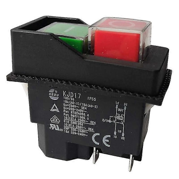 Elektromagnetiske brytere Trykknappbrytere for hageredskaper Kjd17 220v 4 Pin -terminaler Db Black