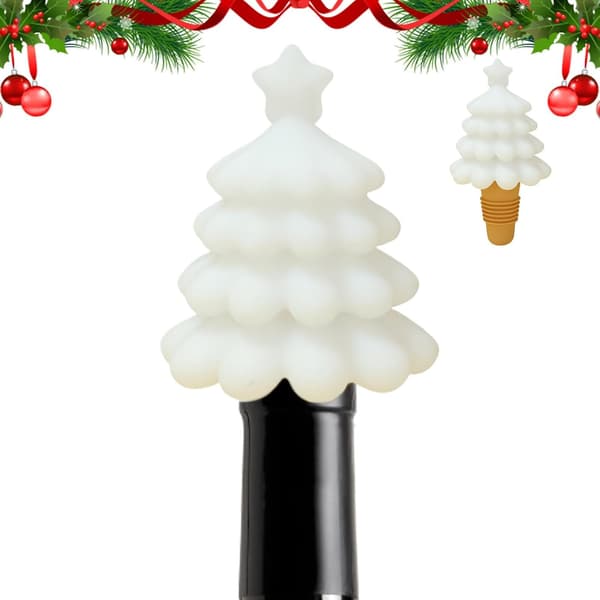 Julgransflaskpropp, återanvändbar silikonvinpropp, julchampagneproppar, vintillbehör för flaskor K[DB] White.