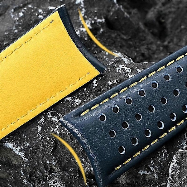 Til Citizen Blue Angels I II III AT8020/JY8078 Urrem Læderrem 23MM [DB] Yellow Line