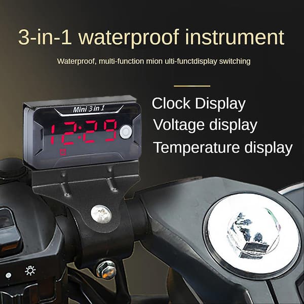 Vandafvisende Digitalt Ur & Termometer & Voltmeter til Motorcykel [DB] White