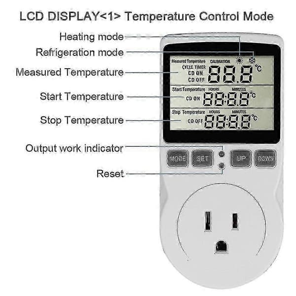 Digital temperaturregulator stikkontakt EU-stik termostat med timer-kontakt sensorprobe[DB] US