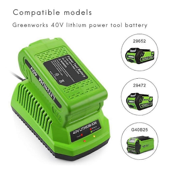40V Lithium Batterioplader Til Greenworks 29482 G-max 40V Li-ion Batteri 29472 29482 29652 G40825 [db]