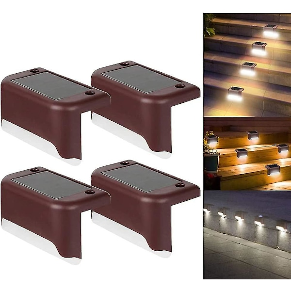 4-pack solcellslampor för däck LED solcellslampor vattentäta staketlampor kompatibla med utomhussteg staket [dB} Brown Cold Light