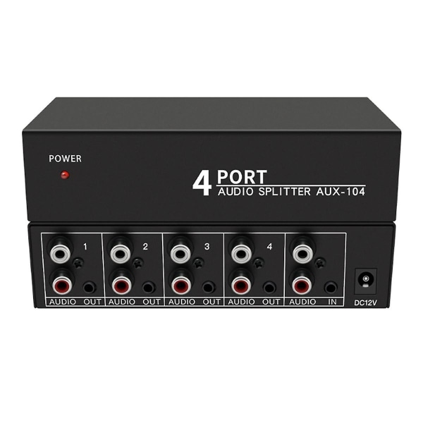 Audio Splitter 1 In 4 Out Rca L/r Aux Stereo Audio Splitter 1x4 Audio Distributor For PC Dvd Speake [DB] Black