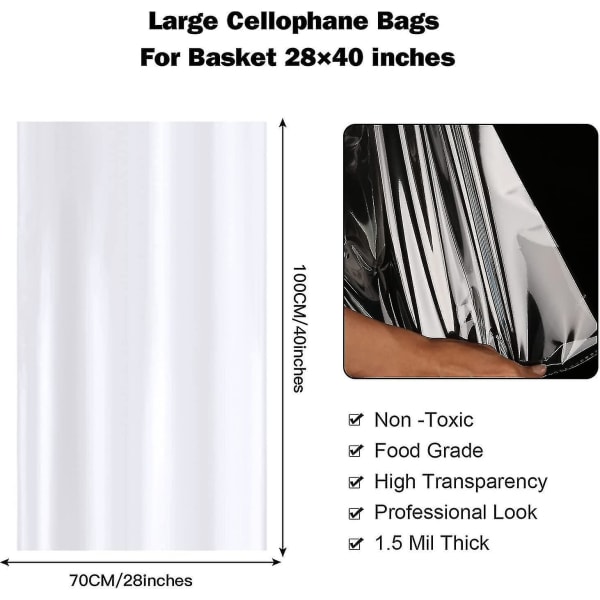 10 Pack Cellophane Gift Basket Bags With Pull Bows Cellophane Wrap Large Bags The Better One [DB]