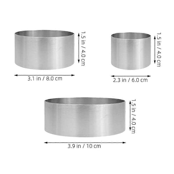 3 st Mousse-ringformar i rostfritt stål för bakning Silver[DB]
