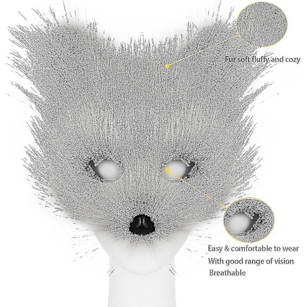Faux pälsräv svans katt varg cosplay kostym set plysch mask fluffiga tass handskar Halloween jul DB Dark Gray