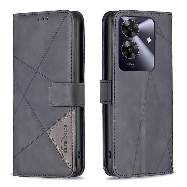 Magnetspänne Rombmönstrat Läder Telefonfodral [DB] Black For Realme Note 60 / C61