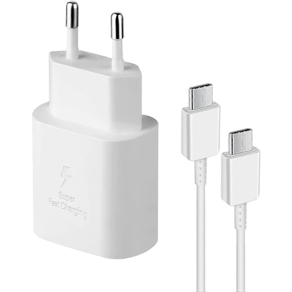 25W Snabbladdare + USB-C till USB-C Kabel Kompatibel med Samsung A53/S22/S22 PLUS/S22 ULTRA/S21 FE 5G/S21/S21 PLUS/S21 ULTRA/S20 [DB] white