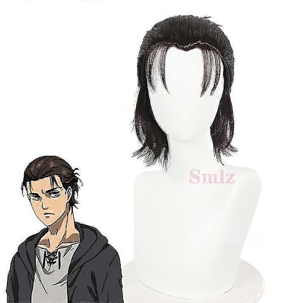 Anime Attack on Titan Sista Säsong Eren Jaeger Cosplay Kostym Peruk Svart Huvad Trench T-shirt Byxor Dräkt Shingeki No Kyojin {db} wig One Size