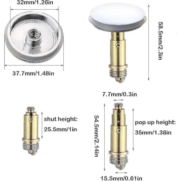 2 stk. Baderom Trykk Pop-up Klikk Klakk Pluggstopper, 38mm Vaskavløpsplugg Pop-up Stopper - [DB]