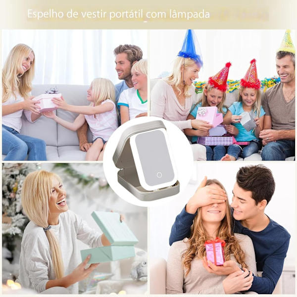 Lys Spejl Makeupboks, Kosmetik Opbevaringspose med LED Spejl | Bærbar Makeuppose - 3 Farver Med Lys Makeuppose, Rejse Makeuppose Db white