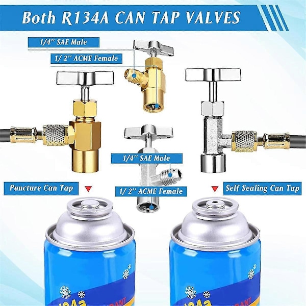 AC R134A Adapter Hurtigkoblingskit, R134a Tank Tap Ventil R134a til R22/410a til Airconditionering Ref db