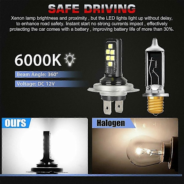 2 stk. Nytt H7 LED Pære Kit Fjern- og Nærlys W 60000lm 6000k [DB]