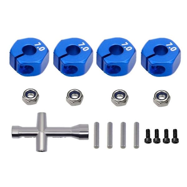 Metall 12mm Hex Hjulnav Adapter M4 Flänsad Låsmutter Korsnyckel för Traxxas 1/10 Slash 4x4 VXL 2WD Rustler RC Bil [db] dark blue