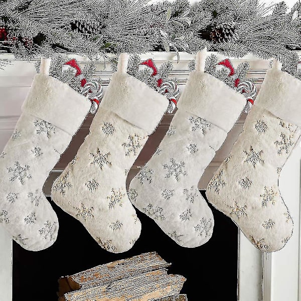 2-pack Snövita Julstrumpor med Broderade Snöflingor för Hängande Juldekoration [DB] gold