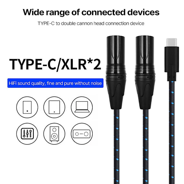 Type-C - 2XLR-kaapeli UsbC - 2XLR-sovitinjohto äänilaitteille Db 200cm