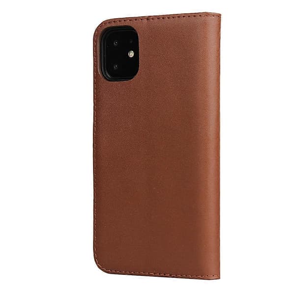 Ægte Læder Wallet Stand Cell Shell Cover til iPhone 11 6.1 tommer [DB] Brown Brown