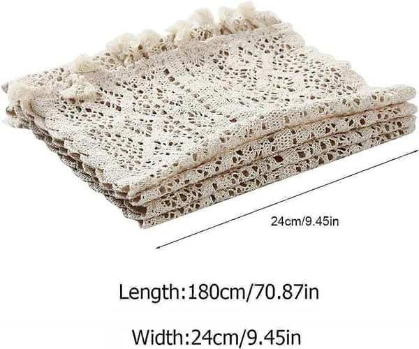 Hæklet bordløber, beige macrame bordløber, boho bryllupsbord, bordløber db