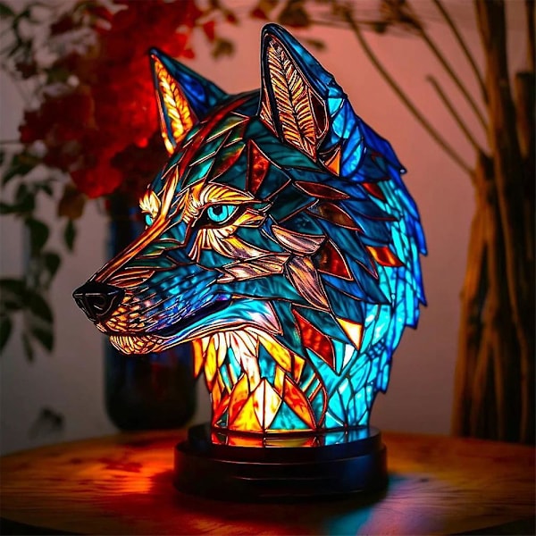 Flatt metallbordplatedekorasjon og hjemmedekorasjonsdyr bordlampe-serie [DB] wolf
