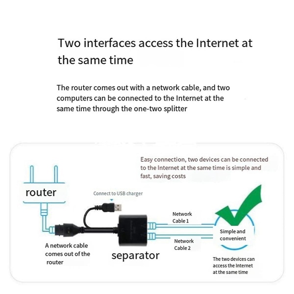 Rj45 Splitter 1 Til 2 Ethernet Adapter Kompatibel Cat5 Cat5e Netværkskabel Extender Til Router Lapto
