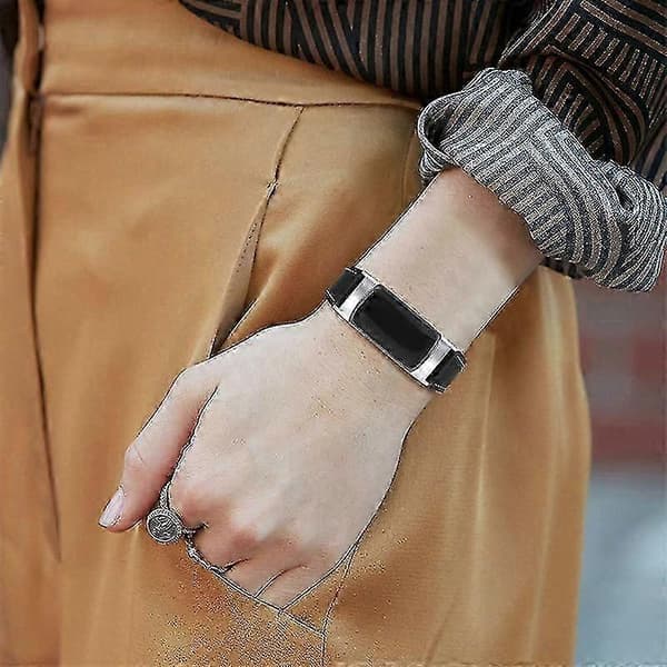 Fitbit Charge 6/5 Erstatning Justerbart Ekte Lærreim [DB] Black Fitbit Charge 6