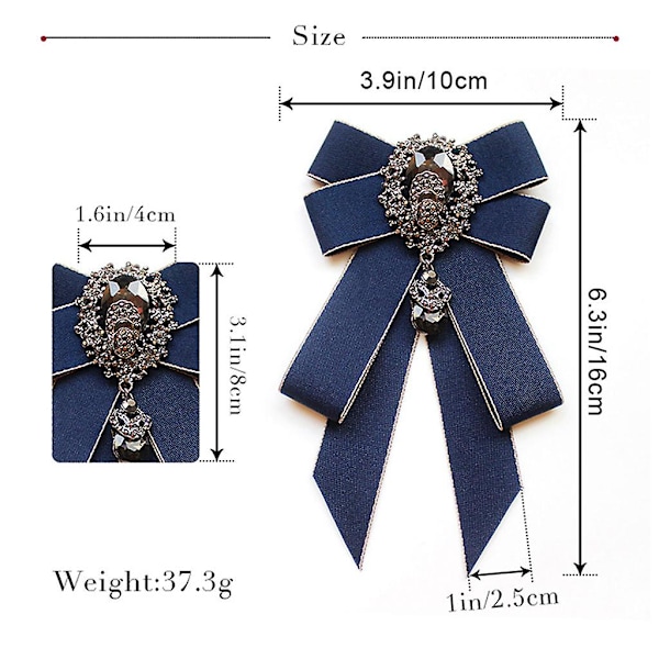 Mote-Sløyfe for Menn og Kvinner med Rhinestone Krystall Broche Nål Luksus Bryllup Justerbar Sløyfe Formelle Fest Håndlaget Halsduk Db Navy Blue