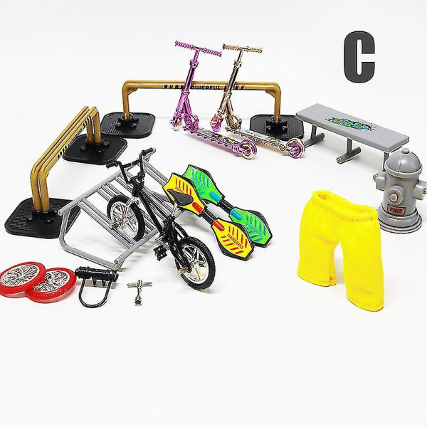 Tech Finger Skateboard Kit Finger Bike Bmx Mini Tvåhjulig Scooter Board Skate Fingers Sport Träning Rekvisita Ramp Skate Park Leksaker Pop [DB] STF00349 C