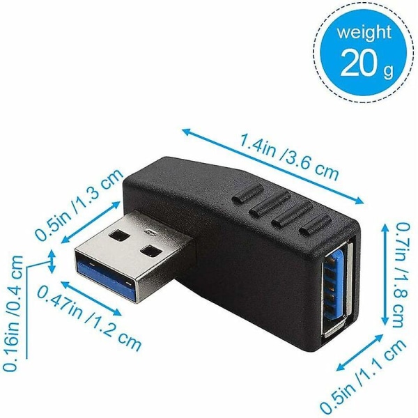 Usb 3.0-adapter 90 grader høyre og venstre vinkel Usb hjørnekontakt for Usb-kabel, Usb-datamaskintilbehør svart 2 stk (venstre sving, høyre sving)